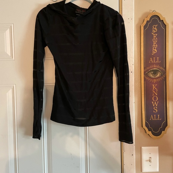 Heavy Red Couture sheer striped top with hood xs - Picture 8 of 11
